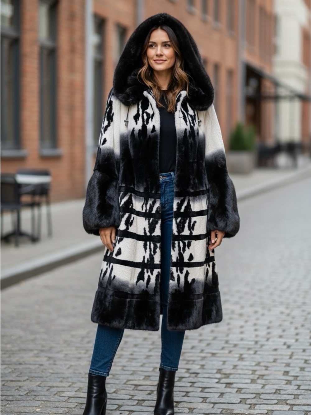 Sheared Mink fur coat, Oversized Collar/ Hoodie, Swing NWT